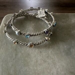 New 2 Brighton Silver Bangles  with Multicolor Stones